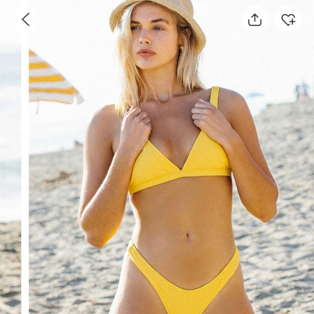 Cupshe solid yellow high leg bikini size M